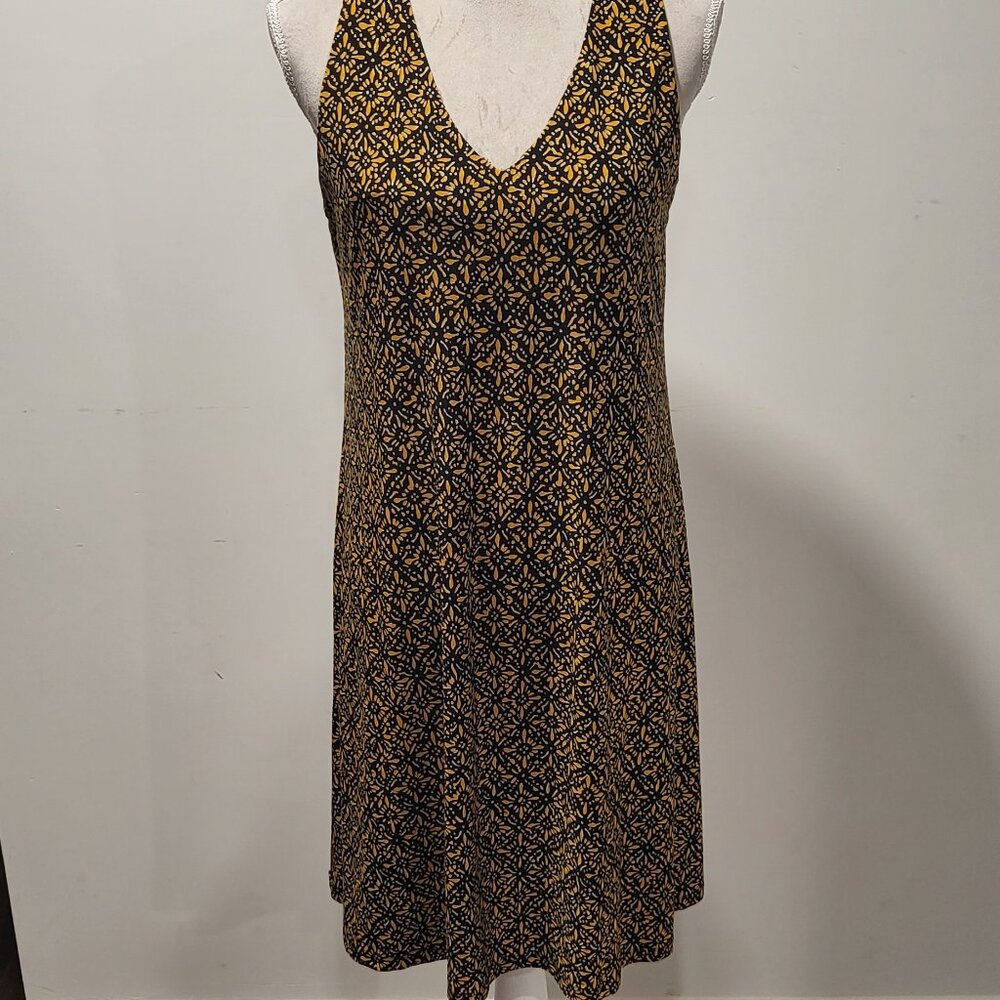 AK Black Dress with Mustard Gold Design, Size 4, Perfect Fall Colors!